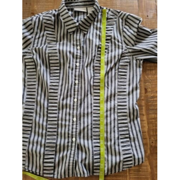 Liz Claiborne Size 10 Button Up Blouse Striped Long Sleeve Shirt Blouse Patched - Picture 8 of 8